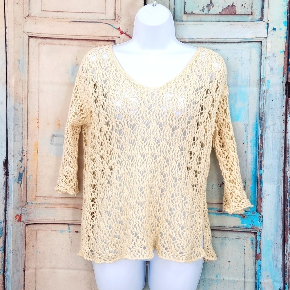 John Molloy Vintage Linen Blend Crochet Sweater‎